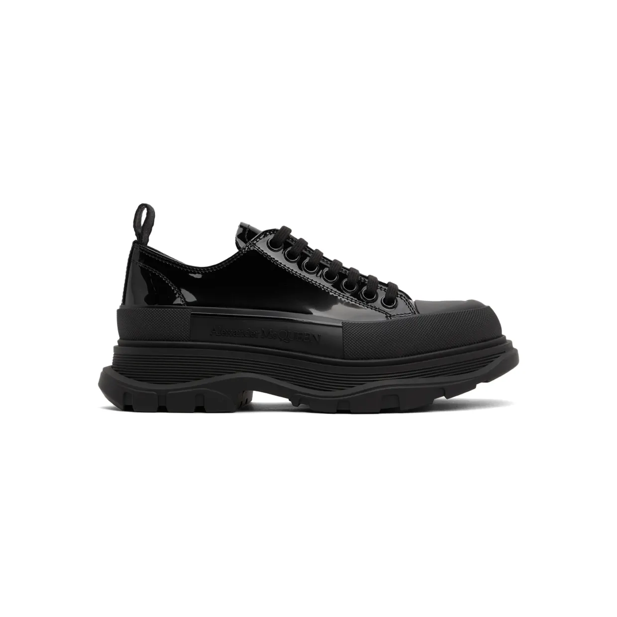 Alexander McQueen Black Patent Tread Slick Low Sneakers (668774WIA35)