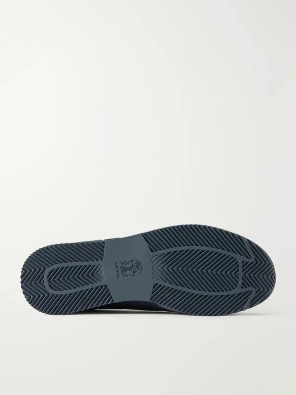 Brunello Cucinelli Suede and Leather-Trimmed Shell Sneakers Navy (MZUGNIA357) (3)