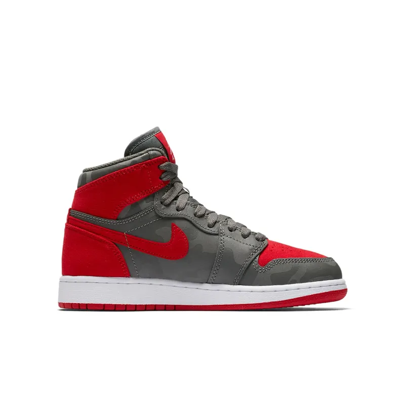 Jordan 1 Retro High Camo 3M Bred (GS) River Rock/Black-University Red-Dark Stucco-White (822858-032)