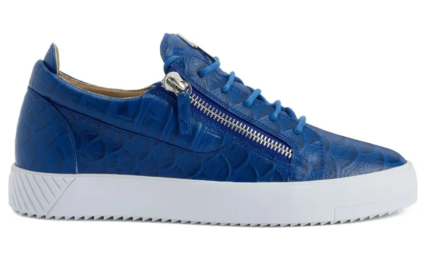 Giuseppe Zanotti Frankie sneakers met krokodillen-reliëf en rits – Blauw (RU50029H02)