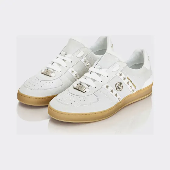 Philipp plein Retro Rebel Suede Sneakers with Applied Stars White (SAFSUSC0911PLE009N01)