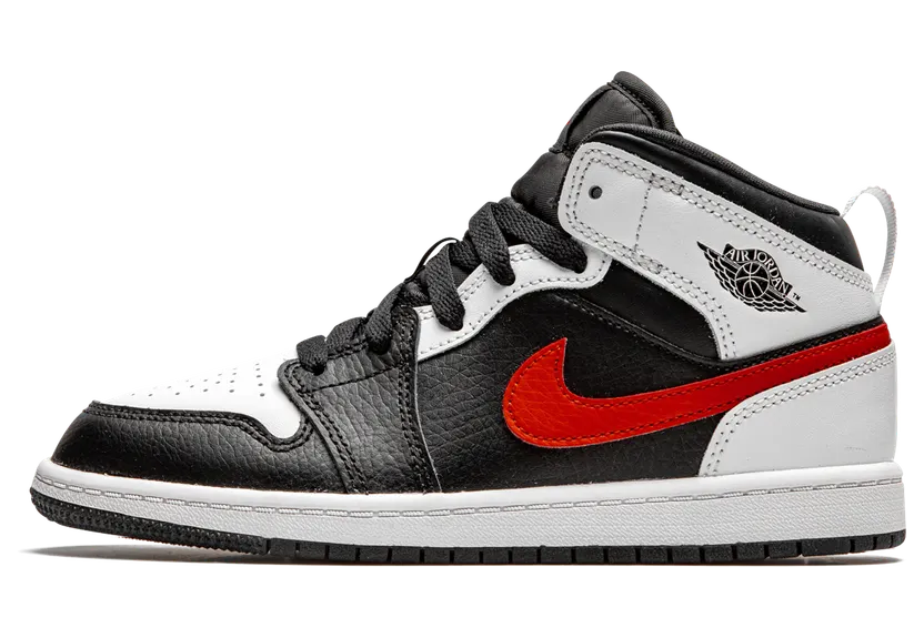 Jordan 1 Mid White Black Chile Red (PS) (640734-075)