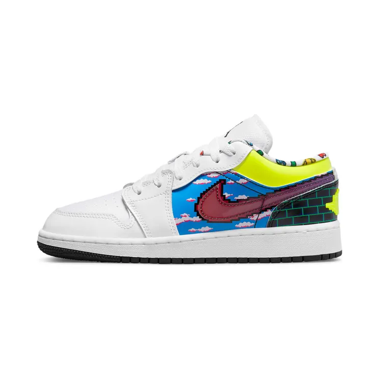 Nike Jordan Kids White Air Jordan 1 Big Kids “White / Black / Lemon Venom / Rush Pink” (DM8969-114)