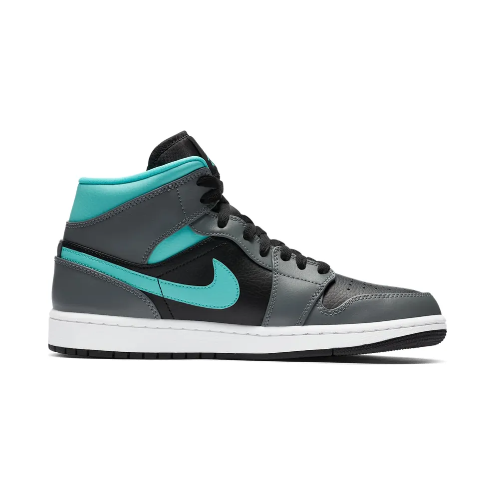 Jordan 1 Mid Grey Aqua Black/Light Aqua-Dark Smoke Grey (554724-063)