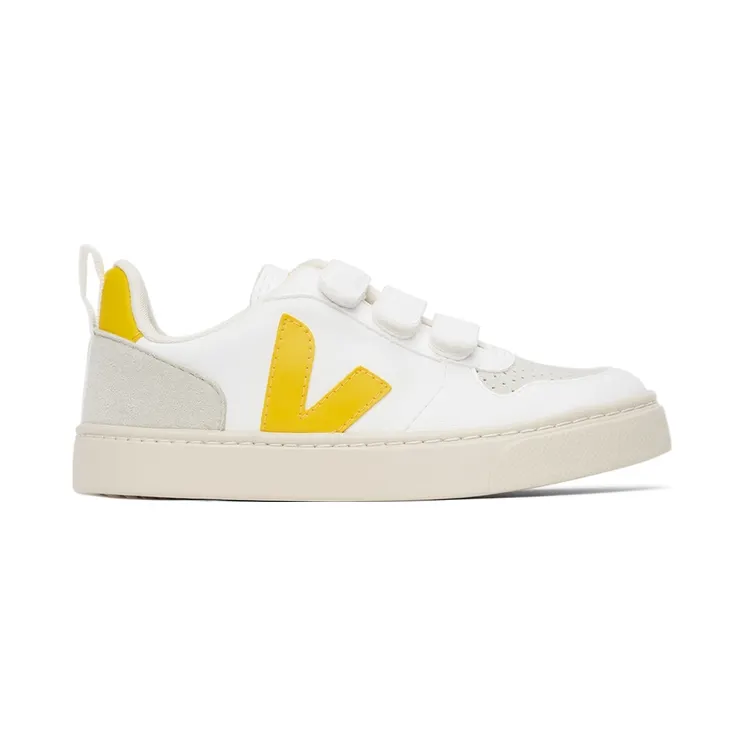 Veja Baby White & Yellow Vegan V-10 Velcro Sneakers (CV0702549)