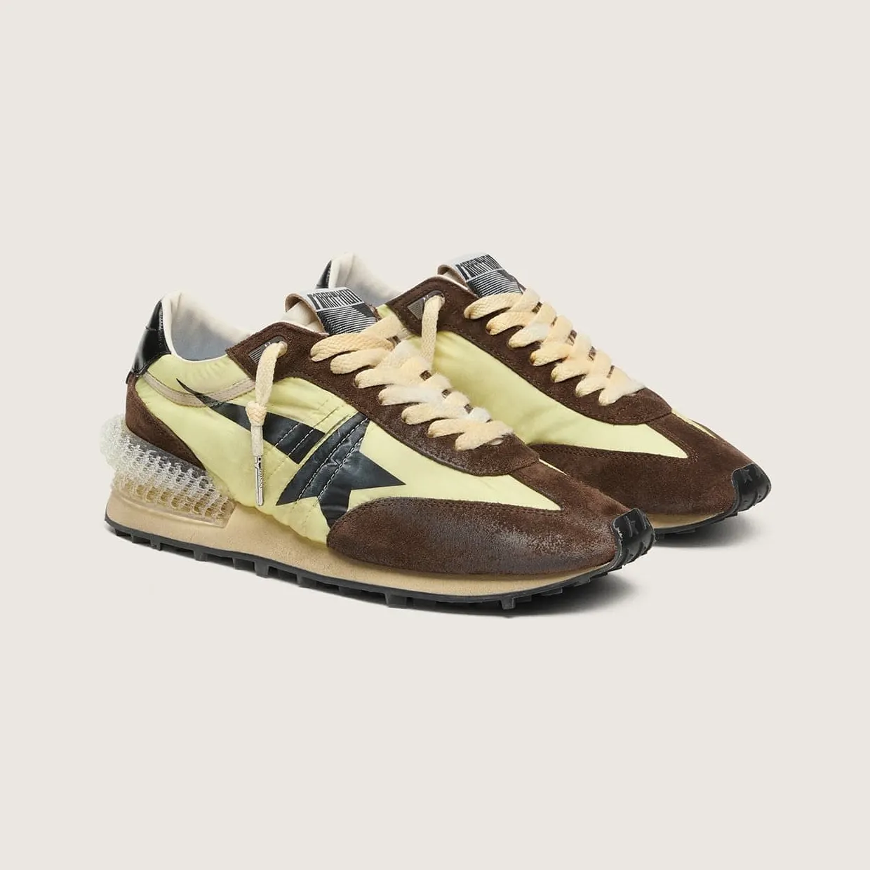 Golden Goose Women’S Marathon In Lime-Green Nylon With Black Star And Brown Suede Inserts (GWF00684.F008623.20396) (2)