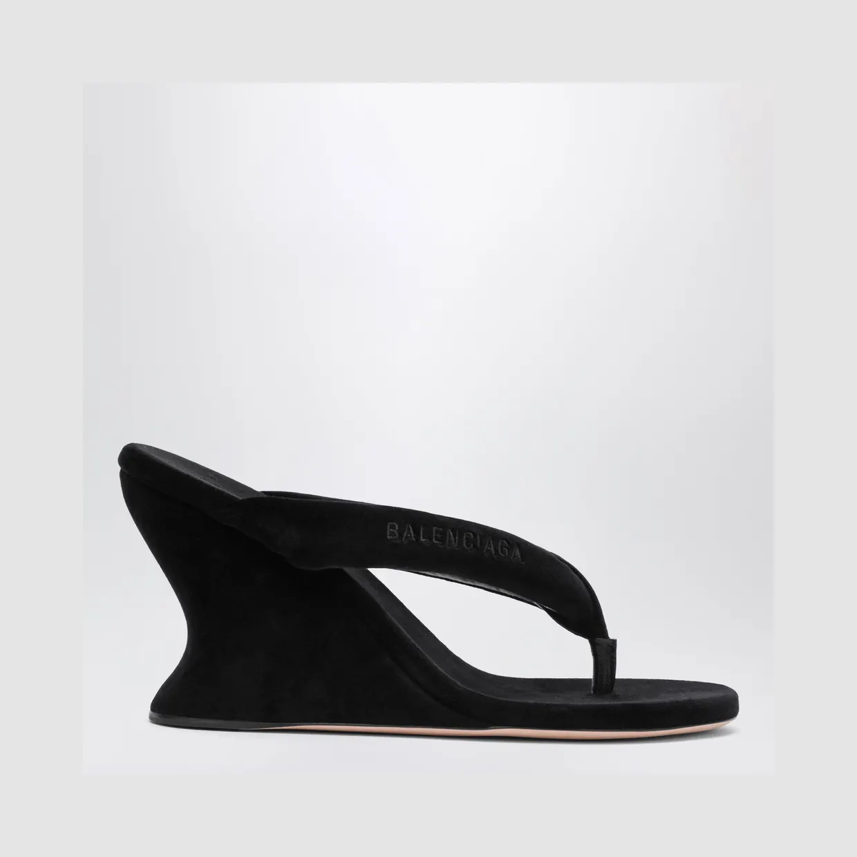 Balenciaga Velvet Geata Wedge Thong Sandal Black (876727-WCDQ0-1000) (4)