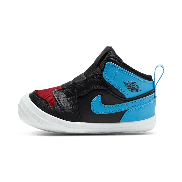 Jordan 1 Crib Bootie NC to Chi Leather “Black / Gym Red / White / Dark Powder Blue” (AT3745-046)