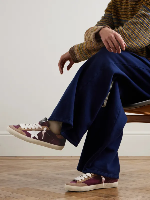 Golden Goose Super-Star Distressed Leather-Trimmed Suede Sneakers Burgundy (GMF00107.F008135) (2)