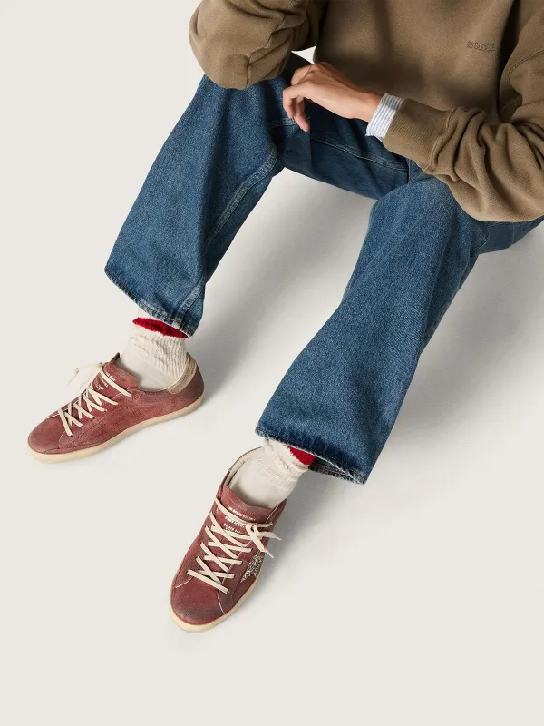 Golden Goose Super-Star Ltd In Red Suede With Silver Glitter Star And Laminated Leather Heel Tab (GWF00101.F007867.40399) (3)