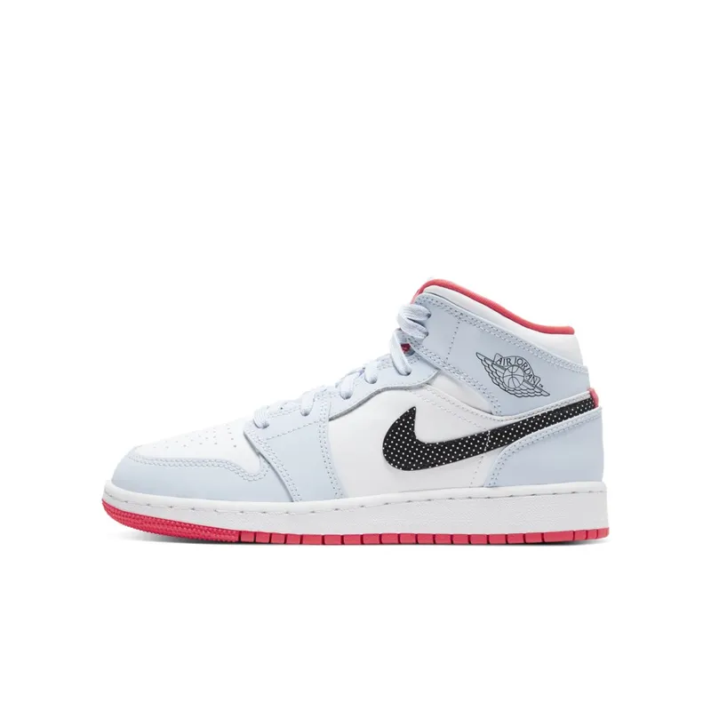 Jordan 1 Mid Half Blue Polka Dot Swoosh (GS) Half Blue/Black-White (555112-400)