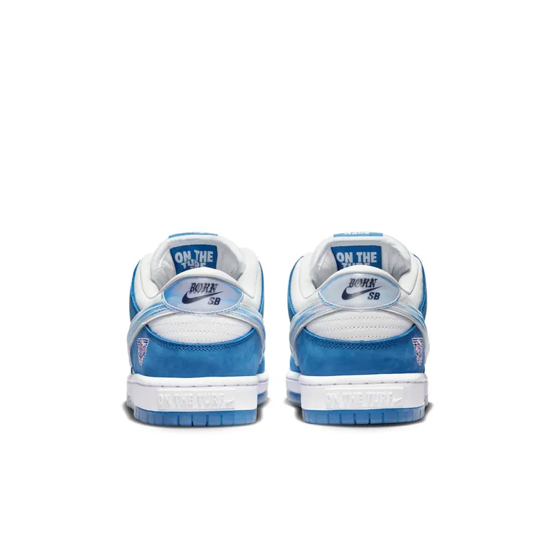Nike SB Dunk Low Born x Raised (FN7819-400): blauw suède, roze stempel (6)