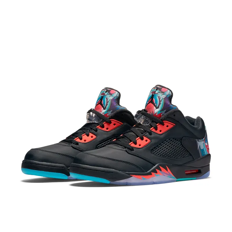Jordan 5 Retro Low Chinese New Year Black/Bright Crimson-Beta Blue-Black (840475-060)