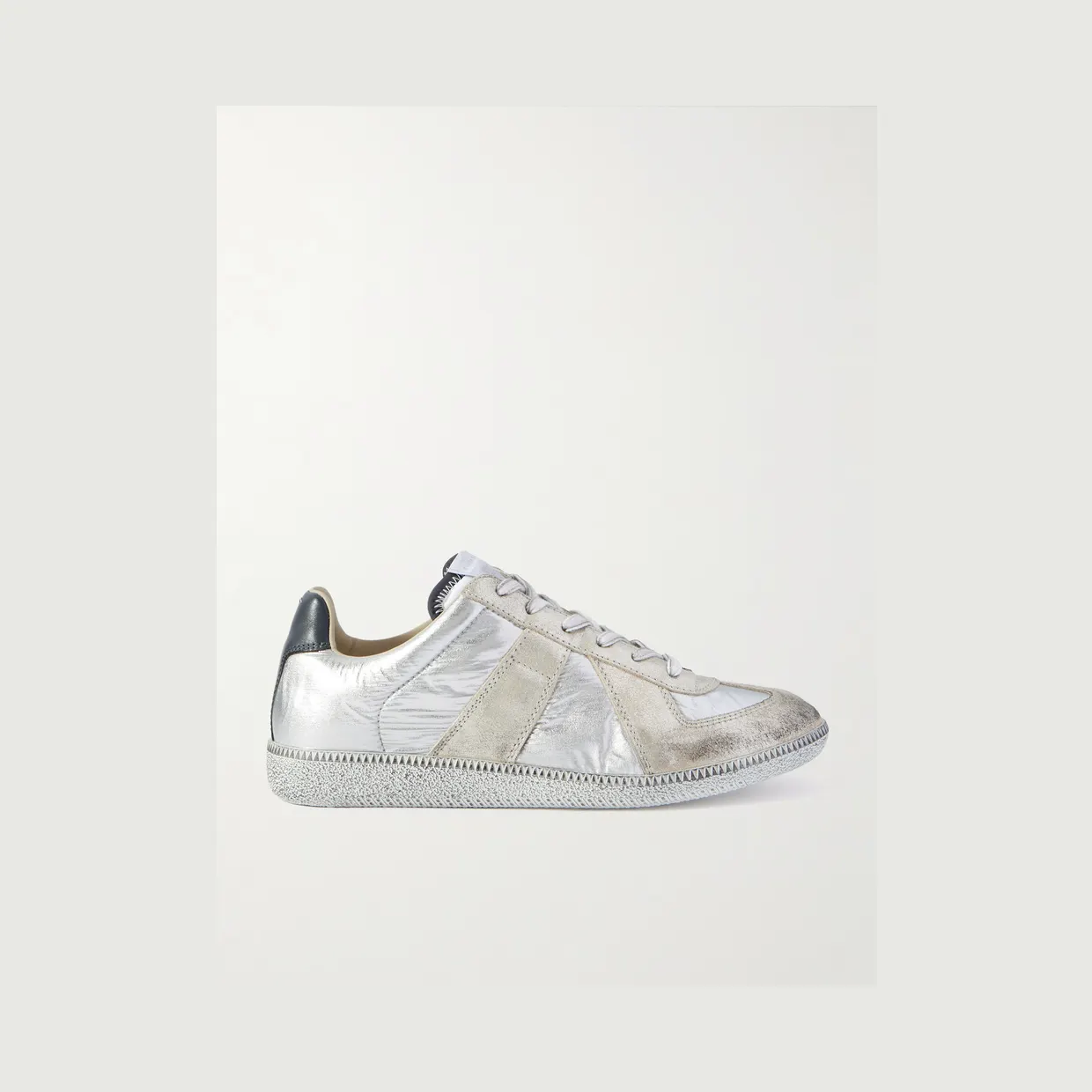Maison Margiela Replica Leather-Trimmed Shell Sneakers Silver (S97WS0083)