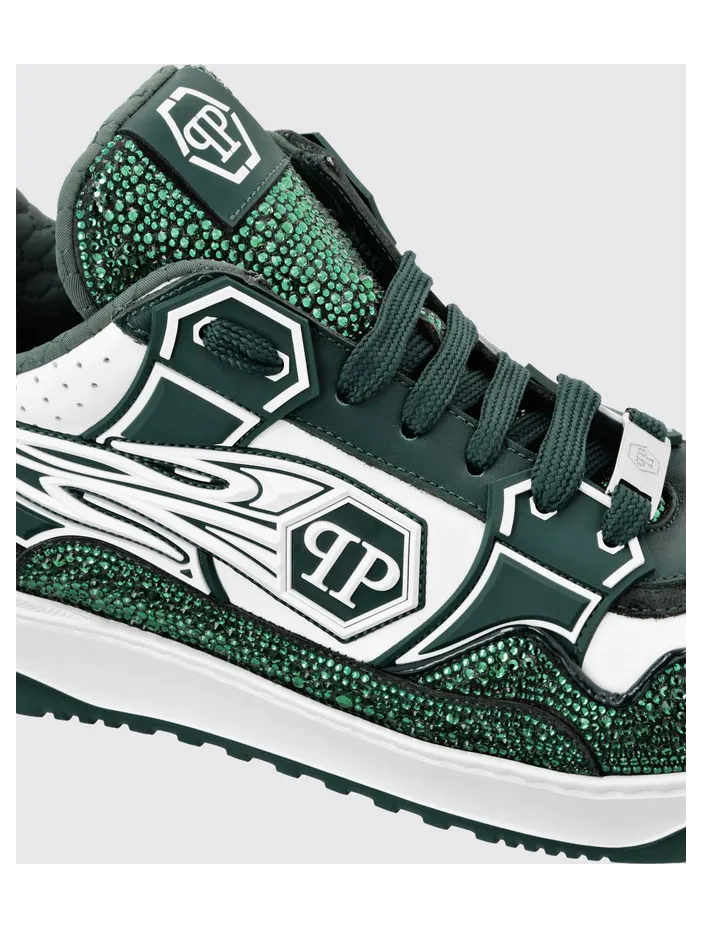 Philipp plein Leather and Rubber Rhinestone Sneakers White 2 (SAESMSC4015PLE010N0105) (4)