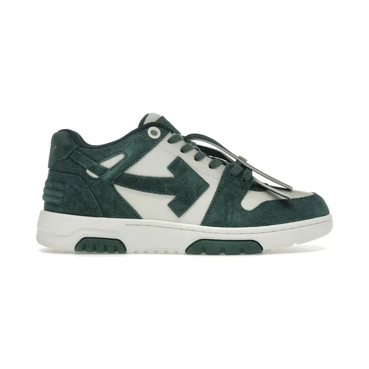 OFF-WHITE Out Of Office “OOO” Low Tops Jet Green Ecru Suede (OMIA189S25LEA0074A6F)