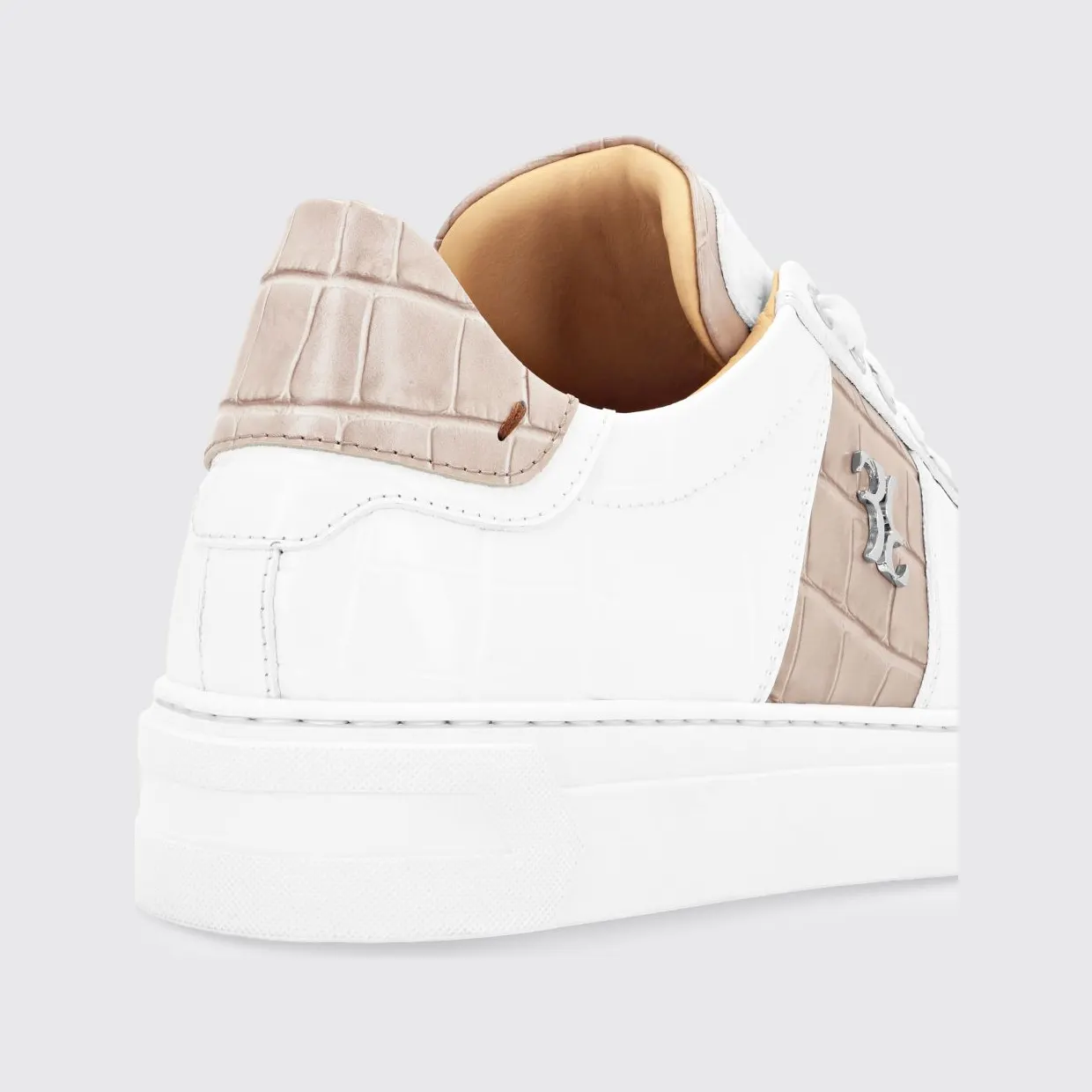Billionaire Croc-Effect Leather Low-Top Trainers with Metallic Logo White 1 (RAESMSC4066BLE001N0106) (2)
