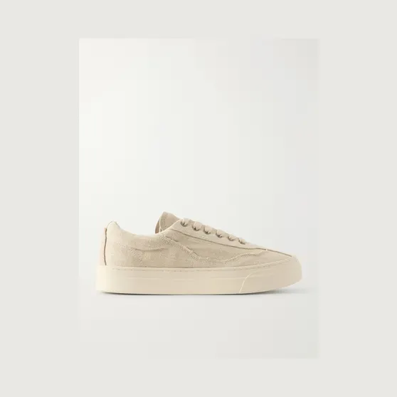 Omni Dellow Suede-Trimmed Distressed Drill Sneakers Beige (OM01274)