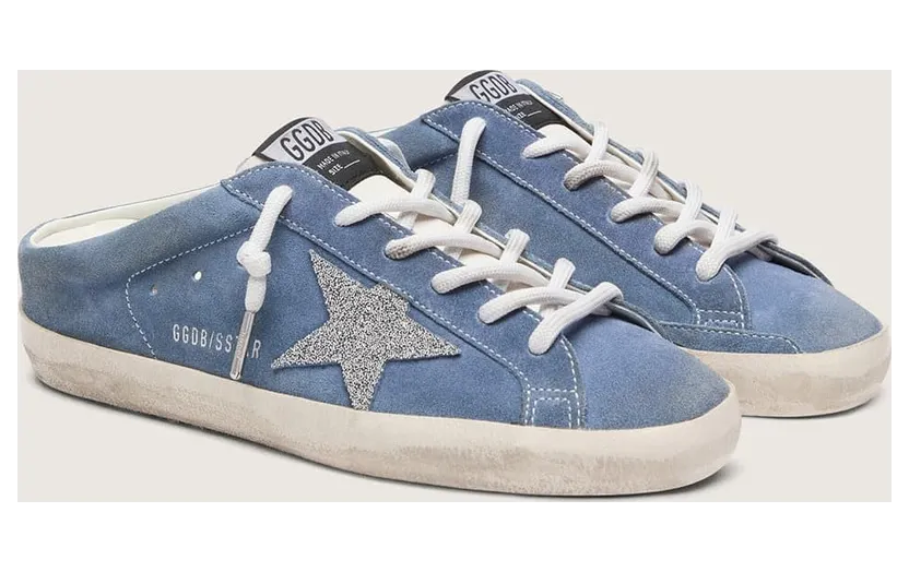 Golden Goose Women’S Super-Star Sabots In Denim-Blue Suede With Silver Glitter Star (GWF00110.F008493.51116) (2)