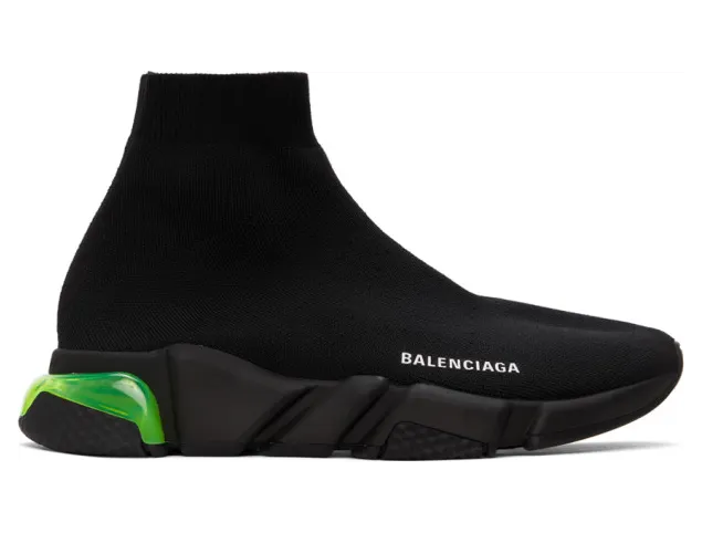 Balenciaga Black and Green Clear Sole Speed Sneakers (607544 W2DBL)