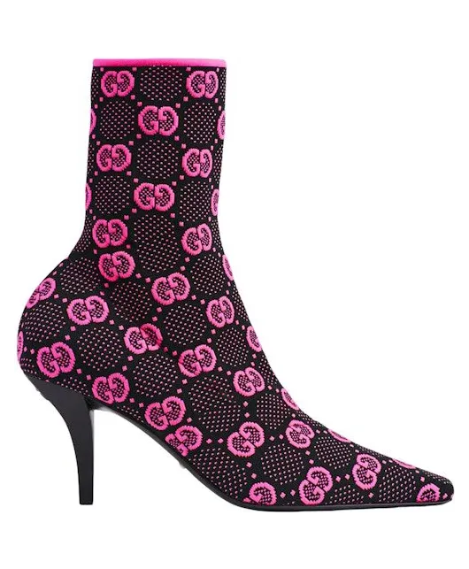 Gucci GG 75mm Knit Ankle Boots Black Fluorescent Pink Fabric (718378 FAAQP 8610)