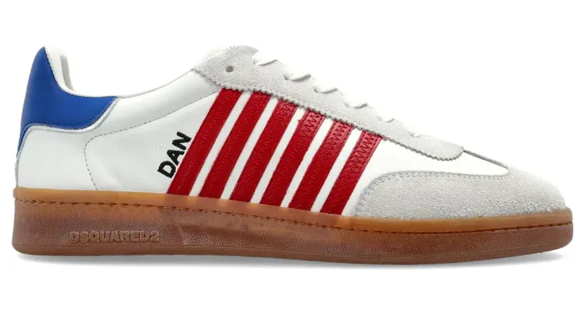 DSQUARED2 Boxer gestreepte leren sneakers – Wit (SNW047518907438)