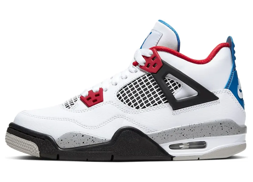 Air Jordan 4 Retro GS What The “White / Fire Red / Tech Grey / Military Blue” (408452-146)