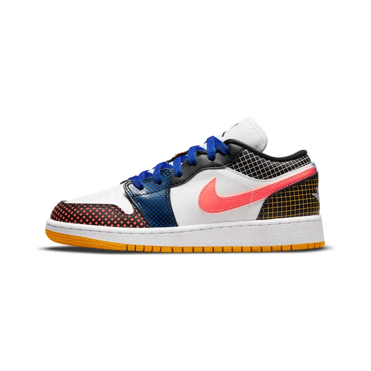 Air Jordan 1 Low MMD Multi-Color Grid (GS) “White / Black / Game Royal / Bright Mango” (DH7547-100)