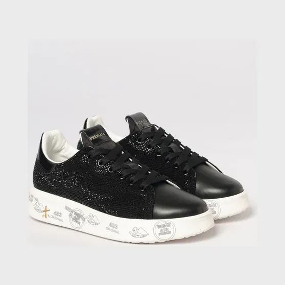 Premiata Belle Leather Sneakers with Rhinestones Black (BELLE7813)