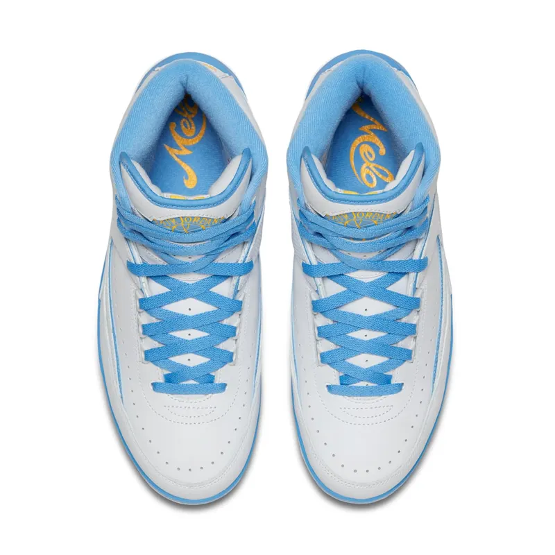 Jordan 2 Retro Melo (2018) White/University Blue-Varsity Maize (385475-122)