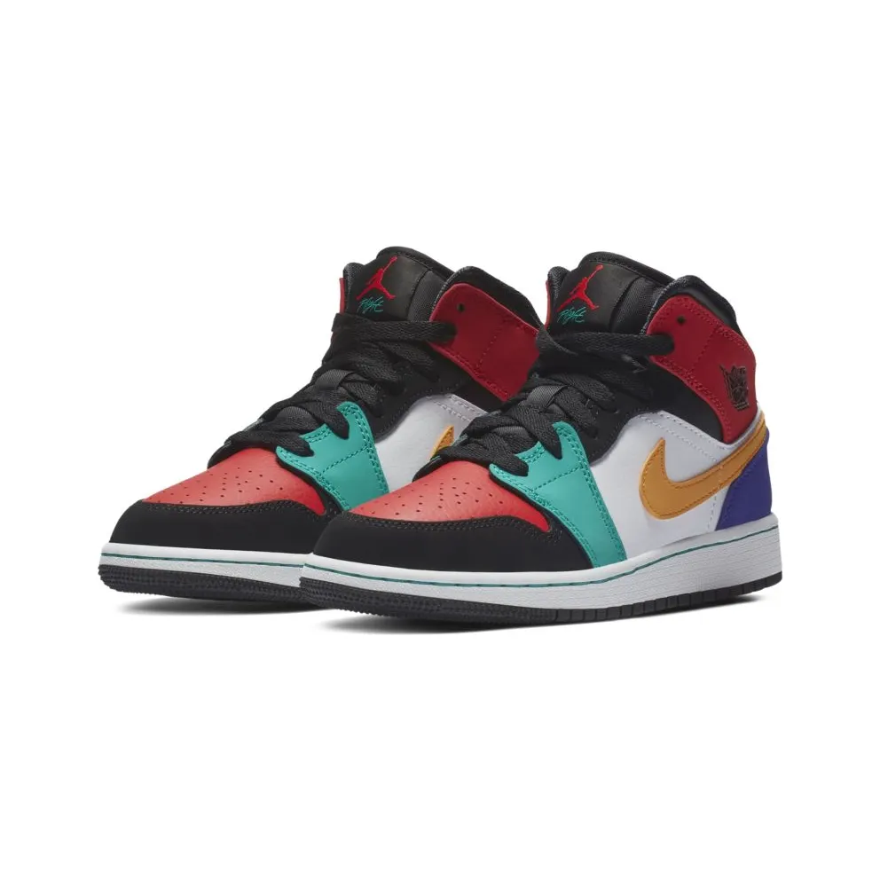 Jordan 1 Mid Bred Multi-Color (GS) White/University Red-Black-Turbo Green (554725-125)