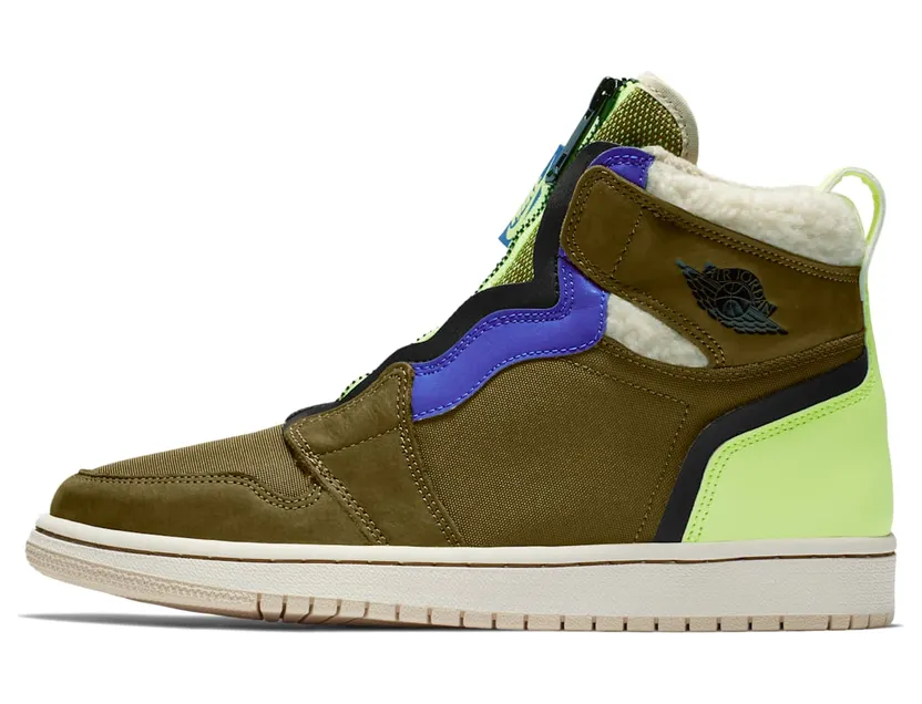 Air Jordan 1 High Zip Up “Olive Flak / Volt Glow / Beach / Black” (AV3723-300)