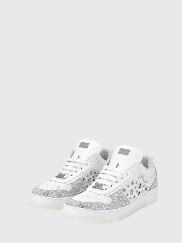Philipp plein Low-Top Leather and Suede Sneakers with Studs and Rhinestones White (PAESUSC0756PLE075N01)