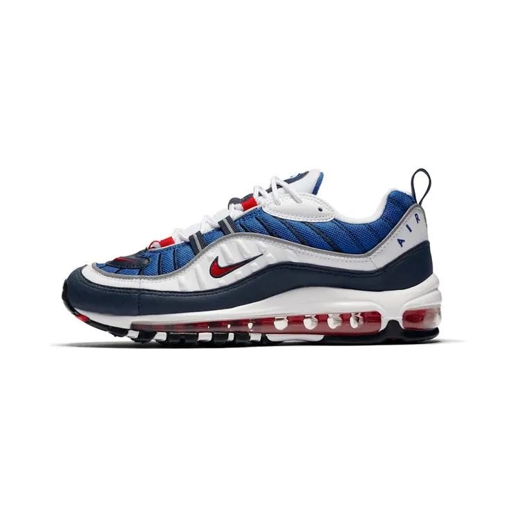 Nike Air Max 98 Gundam 2018 (W) “White / Obsidian / Metallic Silver / University Red” (AH6799-100)