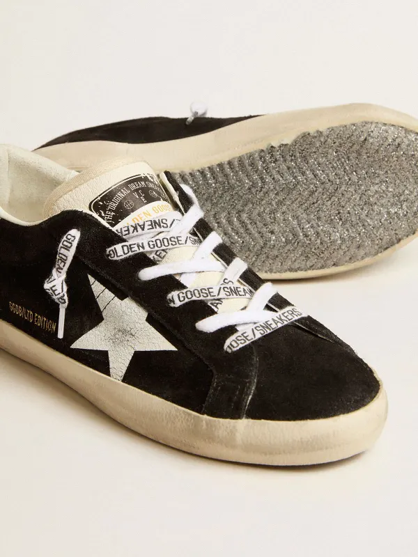 Golden Goose Super-Star Ltd In Black Suede With White Printed Star And Silver Glitter Heel Tab (GWF00661.F005166.90220) (3)