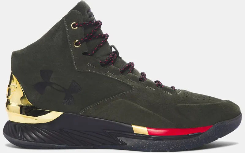 Under Armour Curry 1 Lux Mid Suede Downtown Green Downtown Green/Metallic Gold-Red (1296617-330)