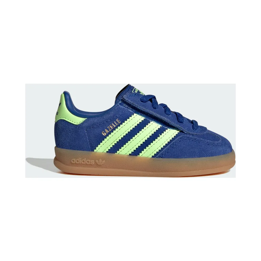 Adidas GAZELLE INDOOR COMFORT CLOSURE ELASTIC LACE Shoes Royal Blue / Green Spark / Gold Metallic (KJ2305)