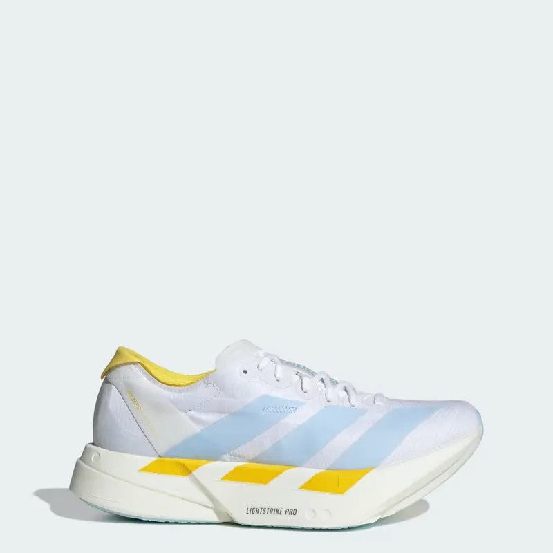 adidas Adizero Adios Pro 4 “Cloud White / Glow Blue / Yellow” (KI9387)