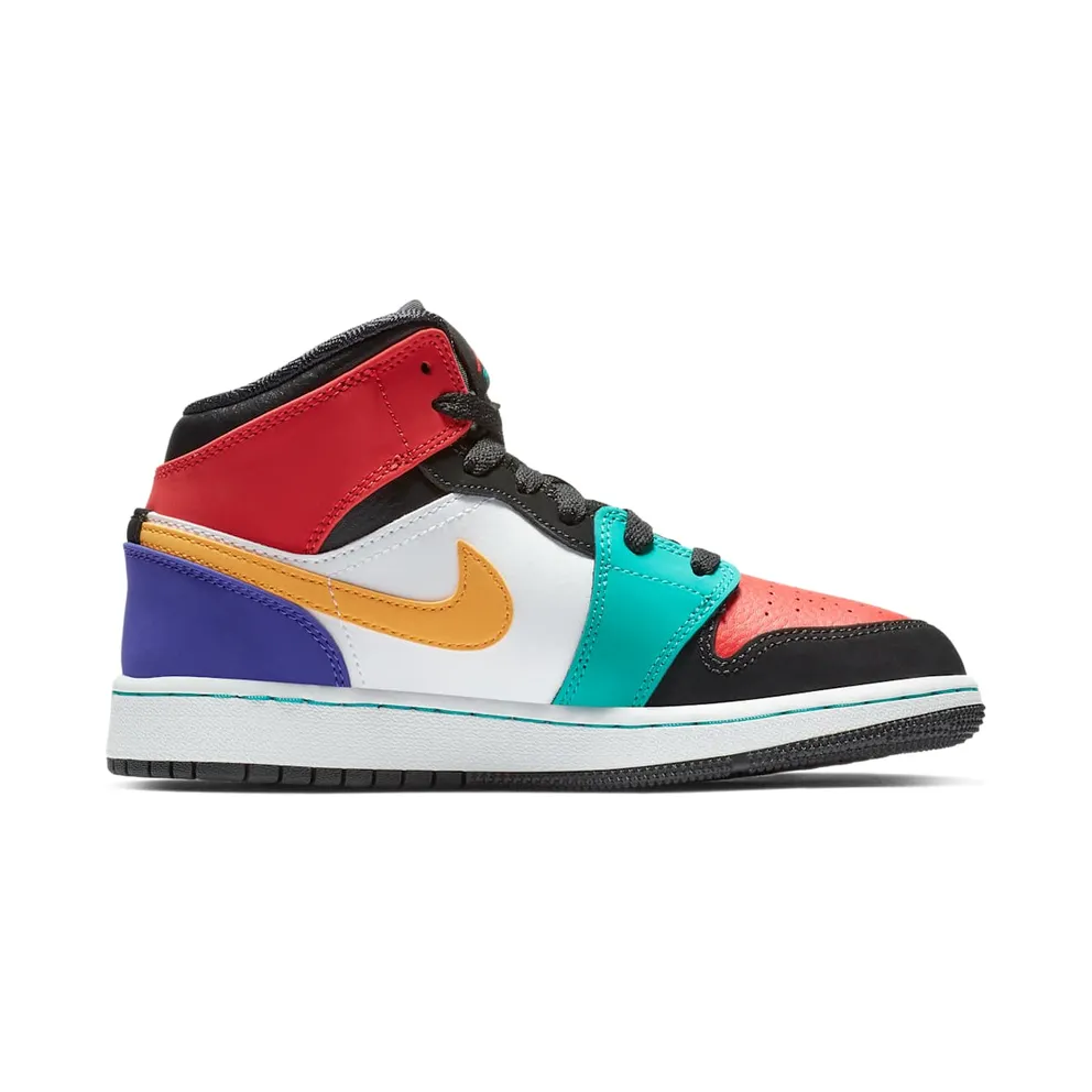 Jordan 1 Mid Bred Multi-Color (GS) White/University Red-Black-Turbo Green (554725-125)