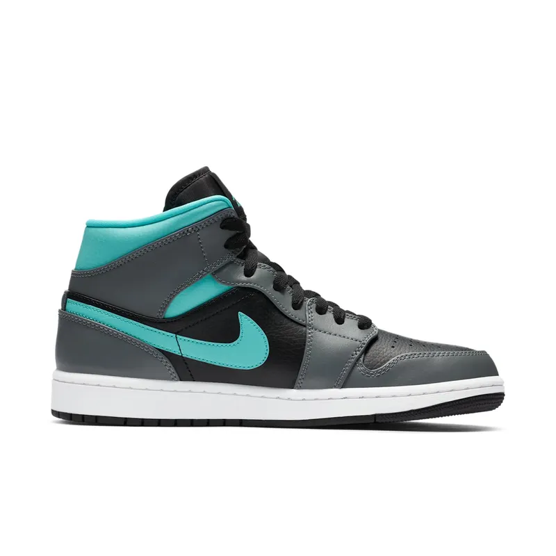 Jordan 1 Mid Grey Aqua Black/Light Aqua-Dark Smoke Grey (554724-063)
