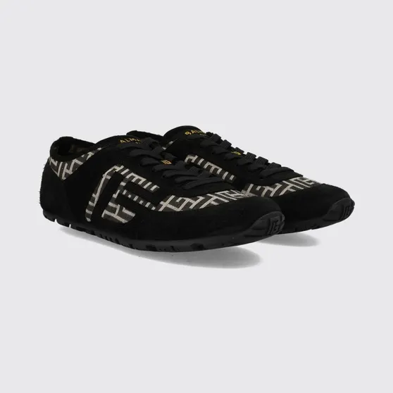Balmain PB Monogram Leather and Suede Low-Top Sneakers Black (GM1VI408THCJGFE)
