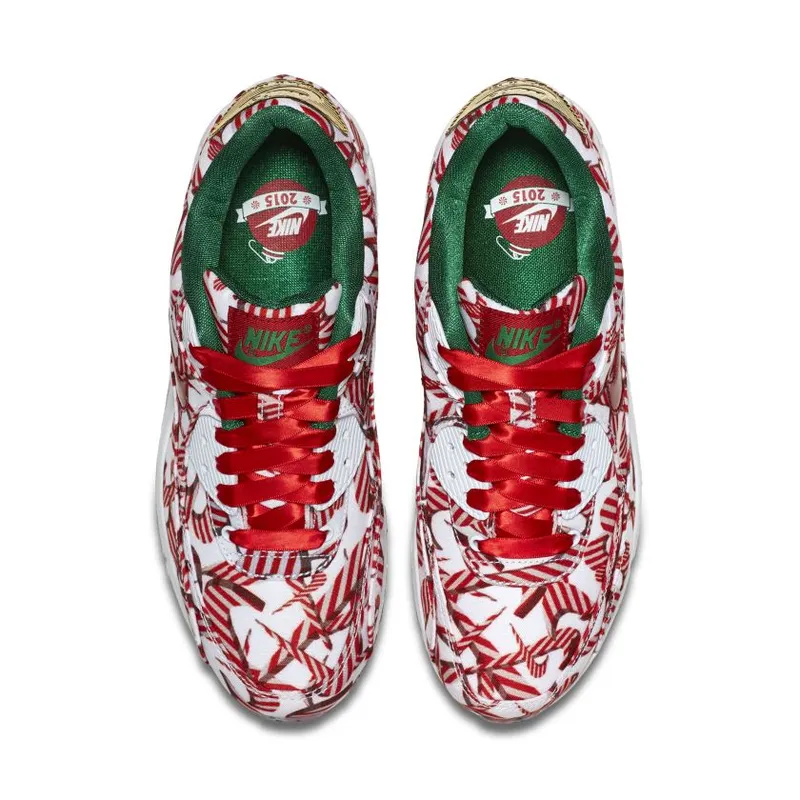 Nike Air Max 90 Candy Cane Christmas 2015 (W) White/University Red-Metallic Gold (813150-101)