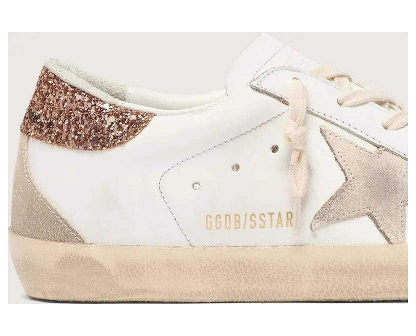 Golden Goose Super-Star With A Suede Star And Peach-Pink Glitter Heel Tab (GWF00102.F004489.11471) (5)