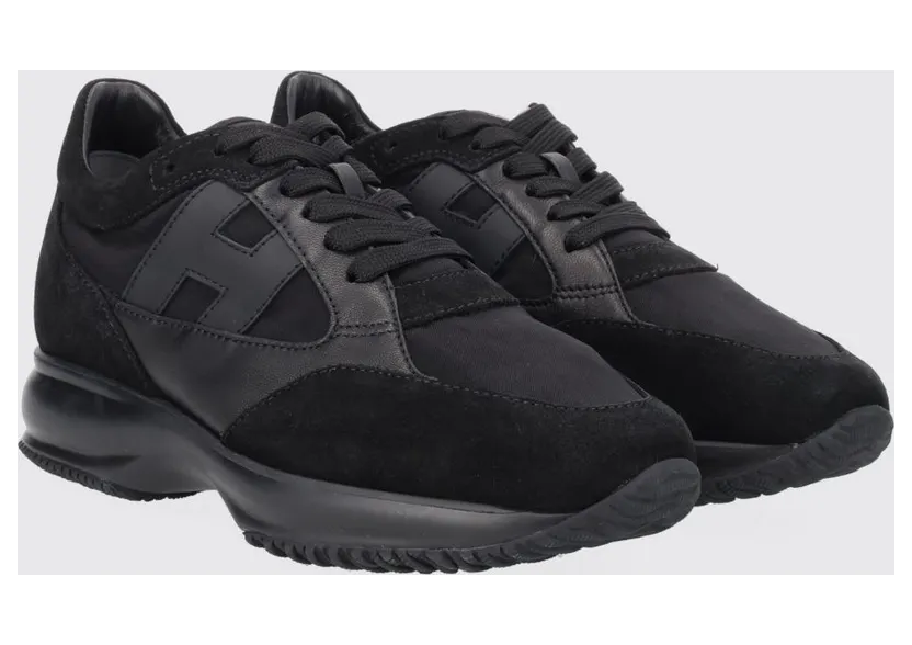 Hogan Interactive Nylon and Suede Sneakers with H Logo Black (HXW7130GC80UZAB999)