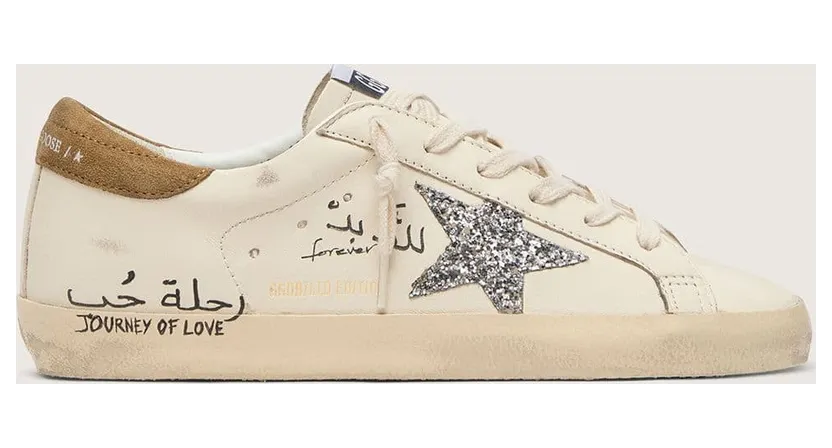 Golden Goose Women’S Super-Star In Nappa With Silver Glitter Star And All-Over Lettering (GWF00101.F007130.10747)