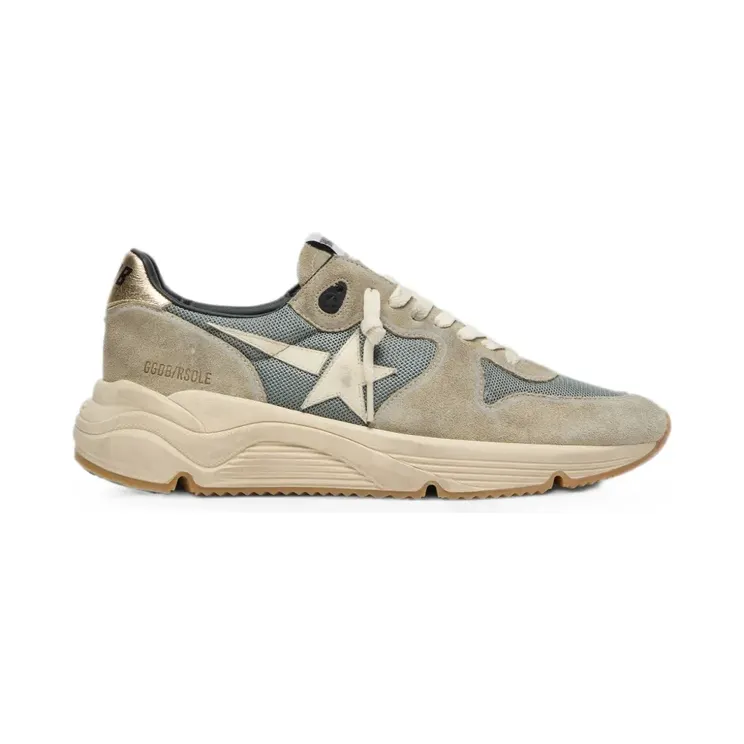 Golden Goose Running Sole aus grauem Veloursleder mit weißem Stern und weißer Fersenkappe Nude (GMF00126F006338)