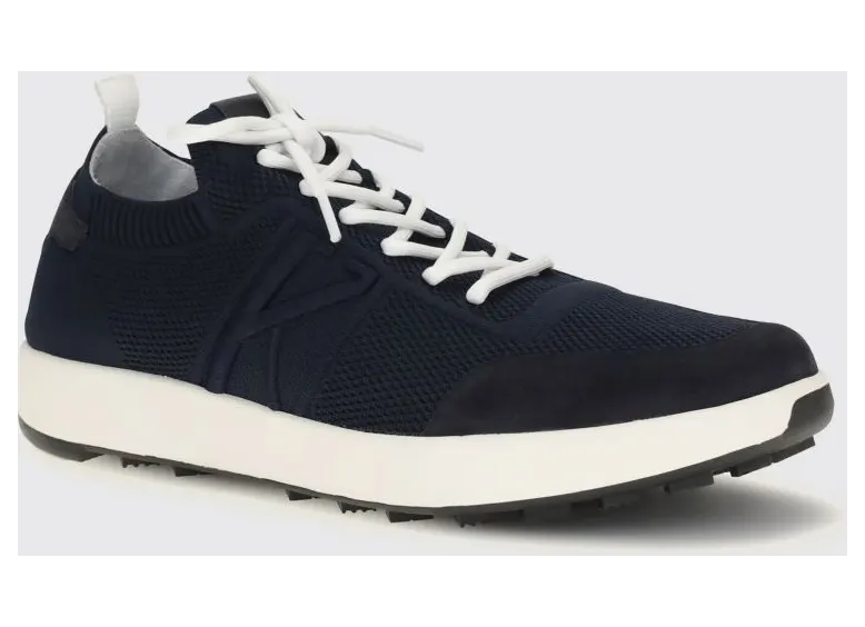 Kiton Low Top Sneakers in Cotton Knit and Suede with Embroidered Logo Blue (USSA031N0121718BLU)