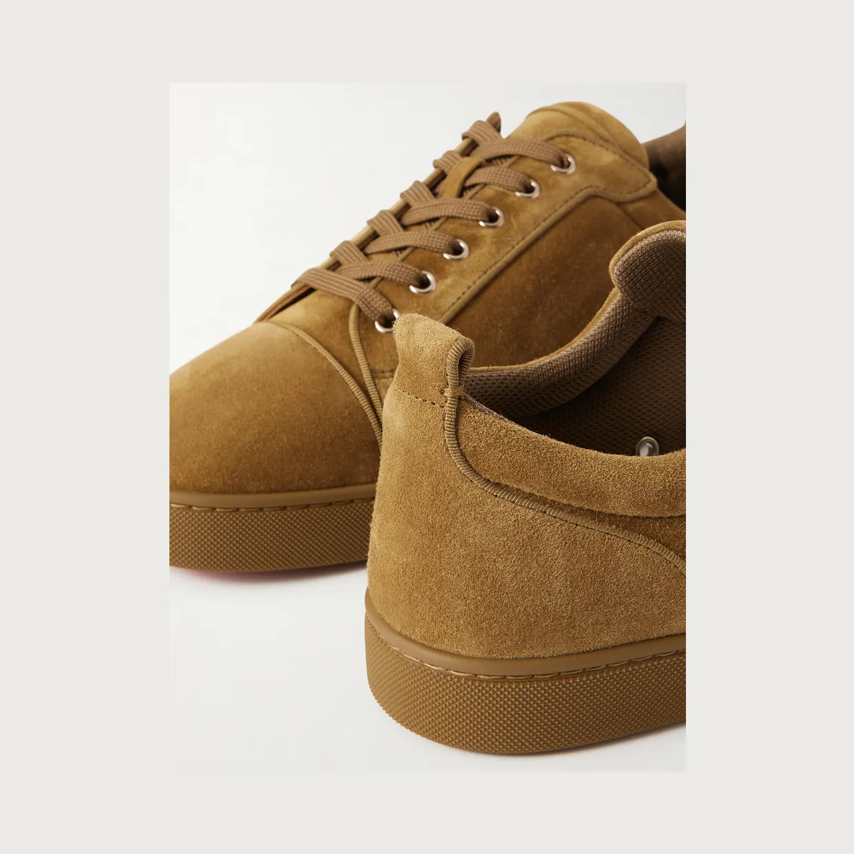 Christian Louboutin Louis Junior Grosgrain-Trimmed Suede Sneakers Taupe (3240426) (4)