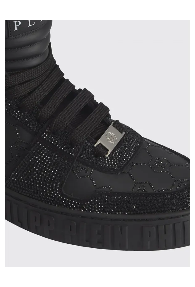 Philipp plein Leather Sneakers with Applied Rhinestones Black (AAESUSC0865PLE022N0202) (3)
