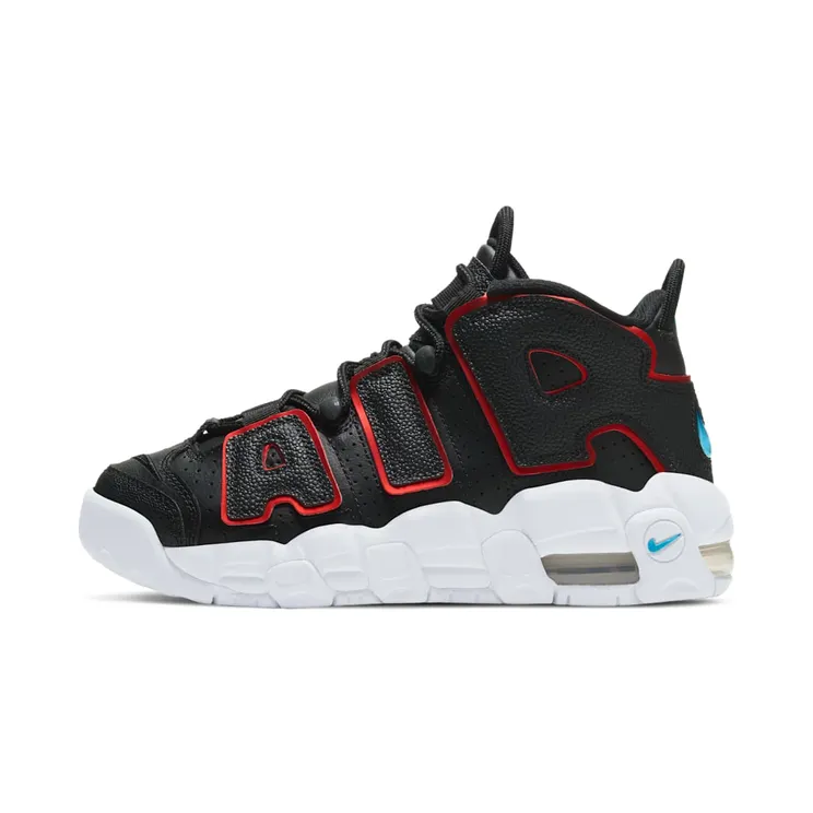 Nike Air More Uptempo Black Fusion Red (GS) “Black / Fusion Red / Grey Fog / Light Blue Fury” (DJ4610-001)